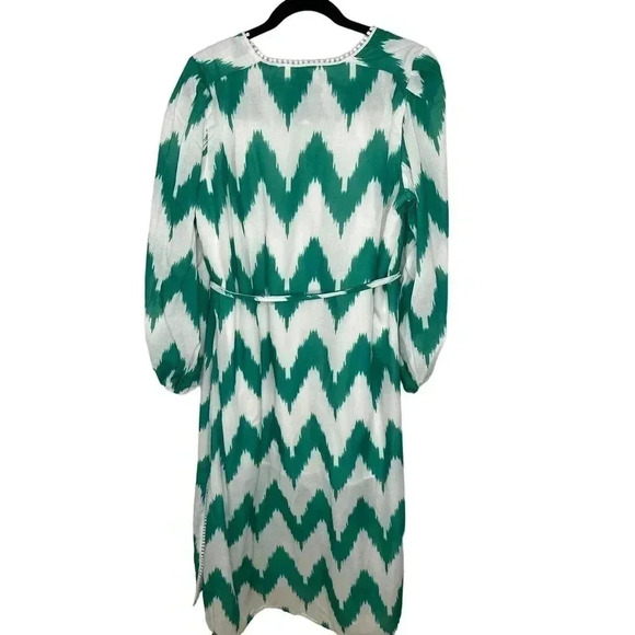 Tuckernuck Beulah Style Charlotte Chevron Printed Midi Dress Green size L - Picture 3 of 10